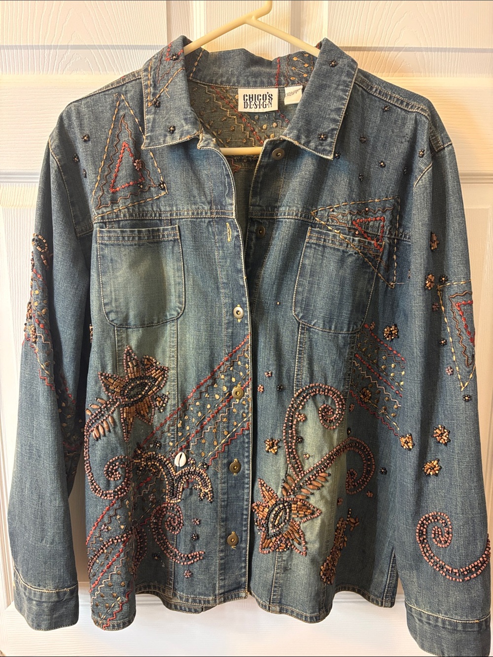 Chico's Denim Jacket with Copper Beading, L